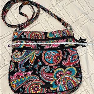Vera Bradley Black and Pink Crossbody Bag with Paisley Design 12X11 on inches